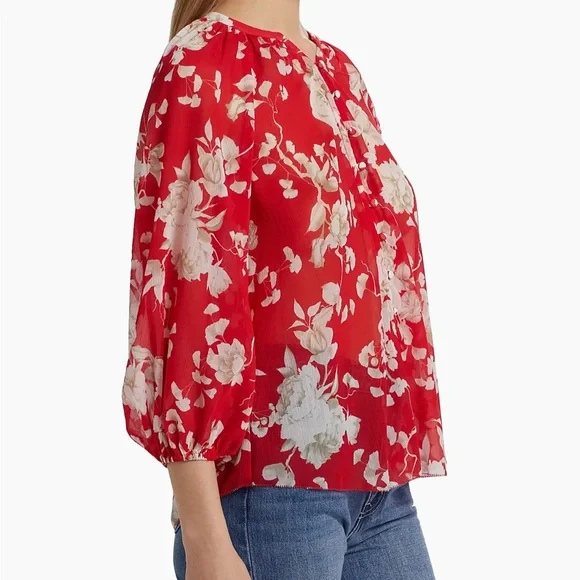 L'AGENCE Teagan Floral Semi-Sheer Button-Front Blouse size M - Picture 2 of 6